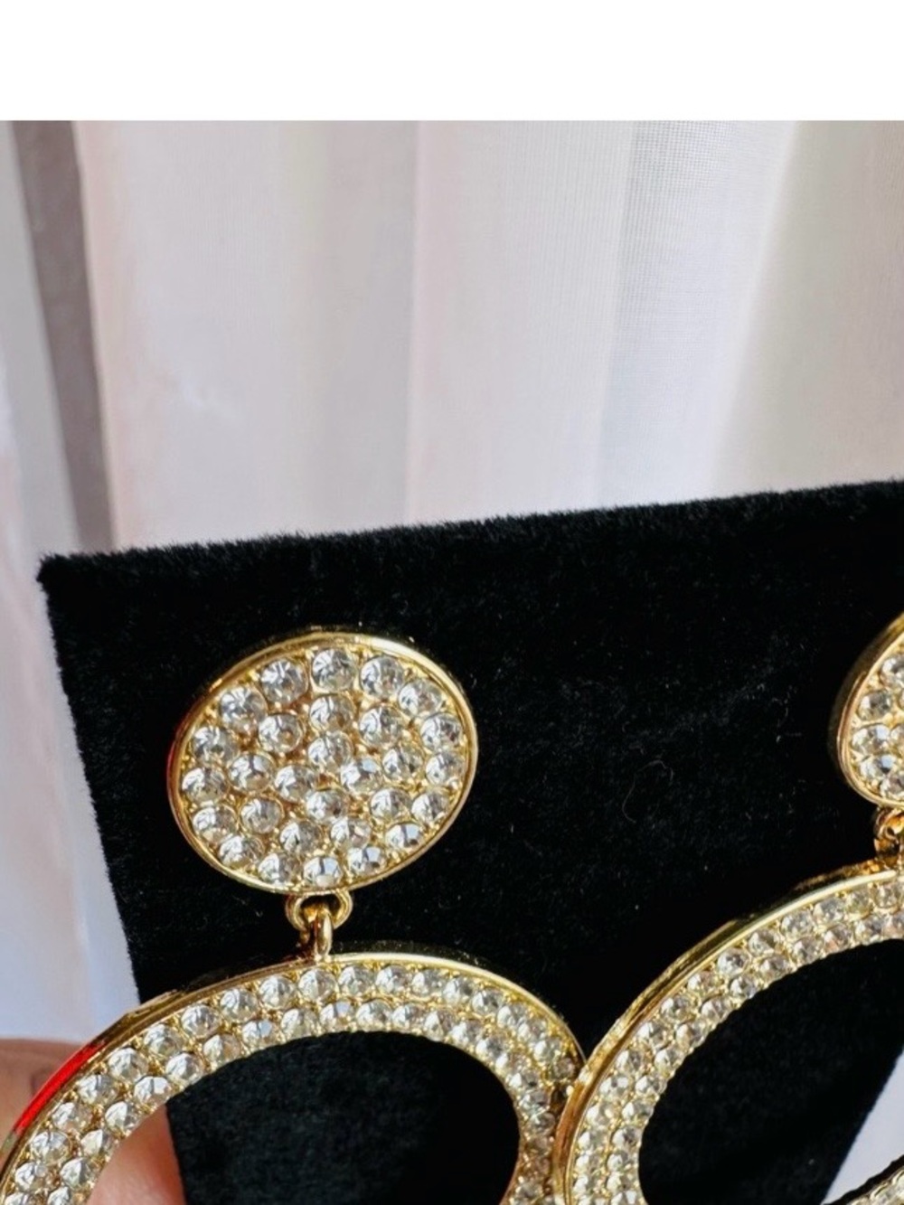 Gold Crystal Hoop Drop Earrings - Women Jewelry - Picture 7 of 8